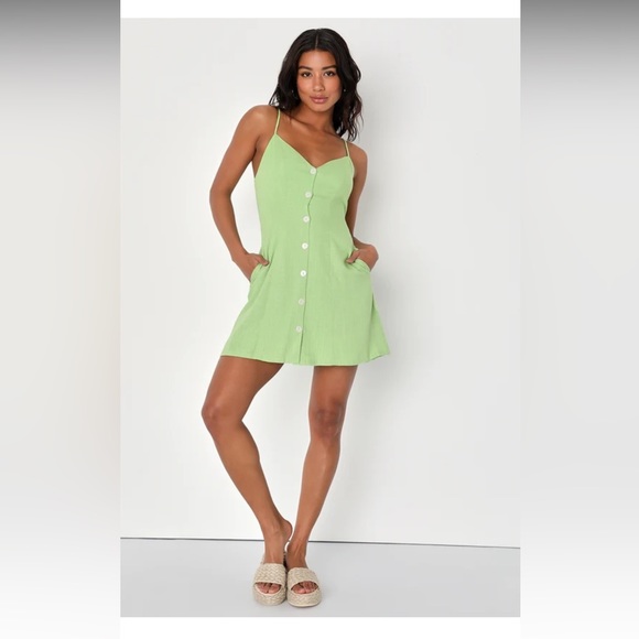 Lime green linen mini dress - Picture 2 of 5